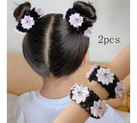 Shein Set de 2 scrunchies con decoración de flor de cristal para moño, para niñas adolescentes, para volver al colegio, uso diario o viajes