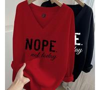 Shein Set de 2 sudaderas holgadas con cuello en V y estampado de la letra "NOPE" aptas para otoño e invierno en talla grande