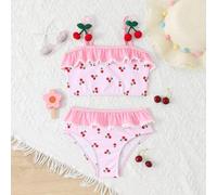 Shein Set de 2 trajes de baño con estampado de cerezas para niñas, para deportes al aire libre, primavera/verano