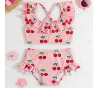 Shein Set de 2 trajes de baño con estampado digital de leopardo de moda, ropa de baño para niños pequeños