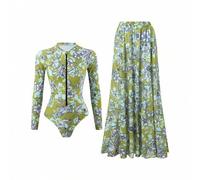 Shein Set de 2 trajes de baño de una pieza con cremallera y estampado, traje de baño de alta gama para mujeres
