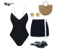 Shein Set de 2 trajes de baño enterizos con tirantes ajustables para mujeres, para la playa