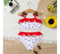 Shein Set de 2 trajes de baño estampados con cerezas para jóvenes niñas para deportes al aire libre y natación, para primavera/verano