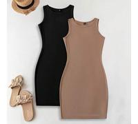 Shein Set de 2 vestidos casuales minimalistas de talla grande para uso en exteriores y en el hogar, festivales, verano "old money", primavera, atuendos de v