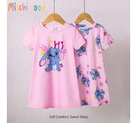 Shein Set de 2 vestidos cortos de manga corta rosa para niña, estilo de calle lindo, suave y cómodo, adecuado para verano en casa u exterior, esencial versá