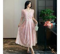 Shein Set de 2 vestidos elegantes franceses con lunares y bordado de encaje, conjunto de moda y elegante para señoritas jóvenes