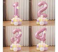 Shein Set de 20 globos de aluminio en forma de número rosados, incluye números rosados de 32 pulgadas, globos de látex y globos mágicos, adecuados para deco