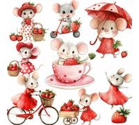 Shein Set de 20 pegatinas impermeables retro y lindas de fresa rosa y ratón para decorar diarios, cuadernos, scrapbooking, diarios de viaje, manualidades DI