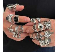 Shein Set de 20 piezas de anillos con diseños góticos retro exagerados que incluyen elementos geométricos, calaveras, ojos de diablo, arañas, para hombres y