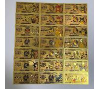 Shein Set de 20 piezas de billetes de papel de Pokémon de 155*76mm, tarjetas de plástico de Pikachu y Pocket Monsters con lámina dorada, artículos de colecc