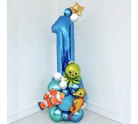 Shein Set de 20 piezas Globos con forma de dígito, números de 0 a 9 de 32 pulgadas de globo de lámina azul, globos con forma de pez payaso, pulpo, caballito