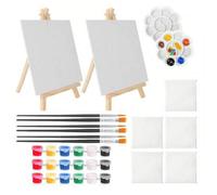 Shein Set de 20 piezas mini lienzo y caballete (7 lienzos + 2 caballetes + 3 pinturas + 6 pinceles + 2 paletas) adecuado para pintura, pintura al óleo, prác