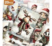 Shein Set de 20 postales navideñas acogedoras de invierno, tarjetas de felicitación con lindos animales del bosque, pósteres retro de estilo cottagecore con