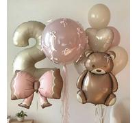 Shein Set de 23 piezas que incluye: Globos de números del 0 al 9 de color crema de aproximadamente 101 cm de altura, globo de oso marrón gigante de lámina,