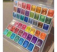 Shein Set de 24 colores de pintura de acuarela con perlas - Empaque sólido vibrante para pintura china, tanka, caligrafía y obras maestras de color, adecuad