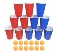 Shein Set de 24 piezas para juego de Beer Pong, 6 vasos rojos + 3 pelotas, adecuado para juegos de fiesta y eventos, fiestas de jardín, celebraciones de cum