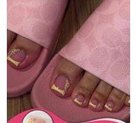 Shein Set de 24 uñas postizas cuadradas de color azul real con diseño de pétalo turquesa y perla, adecuadas para mujeres, fiestas y uso diario, cómodas y fá