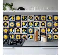 Shein Set de 24 unidades Pegatinas artísticas para salpicadero de estilo clásico, Patrón de mosaico mexicano para azulejos de pared, Mural autoadhesivo y re