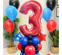 Shein Set de 27 piezas de columna de globos con números rojos, globos rojos números del 0 al 9 de 32", globos de látex rojos, azules y negros, globos de pen