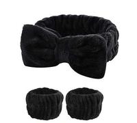 Shein Set de 3/1 diadema suave y esponjosa con lazo, diadema para maquillaje facial, diadema para spa, diadema para maquillaje, diadema para lavado facial,