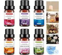 Shein Set de 3/6/12 piezas de 10ml de aceites esenciales solubles en agua con fragancias de fruta como lavanda, naranja dulce, menta, rosa, sakura y océano.