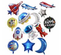 Shein Set de 3/6 globos de helio de 18-35 pulgadas con diseños de astronauta, cosmonauta, cohete, dirigible, luna, estrella, OVNI, avión, avión de combate d