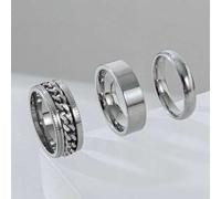 Shein Set de 3 anillos de acero inoxidable con forma de cadena, con un diseño sencillo y elegante, para hombres, mujeres, parejas, uso diario y fiestas, com
