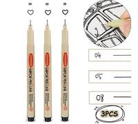 Shein Set de 3 bolígrafos de dibujo impermeables, tinta negra neutra de pincel, excelente para dibujo de líneas y contornos, suministros profesionales de ar