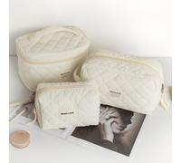 Shein Set de 3 bolsas de maquillaje de gran capacidad con diseño acolchado sólido, suaves y amigables con la piel en estilo Y2K, portátiles y adecuadas para