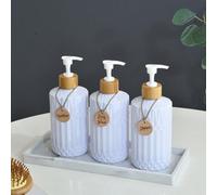 Shein Set de 3 botellas recargables de 500ml de color blanco para jabón de manos, gel de baño y acondicionador de cabello. Incluye cabezales de bomba de bam