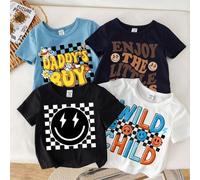 Shein Set de 3 camisetas de manga corta y cuello redondo informales con patrón de sonrisa minimalista para bebé niño, verano