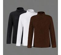 Shein Set de 3 camisetas de punto de cuello alto ajustadas de estilo casual básico