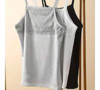 Shein Set de 3 camisolas de modal con encaje para mujeres, camisetas sin mangas de verano de ajuste ceñido, camisetas versátiles