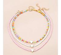 Shein Set de 3 collares con cuentas con diseño de corazones estilo Kawaii, con diseño de cuentas de colores, regalo para niñas, colores aleatorios