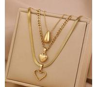 Shein Set de 3 collares de acero inoxidable dorado: 1 colgante de semilla de melón, 2 collares con colgantes de amor, apropiados para uso diario, ideales co