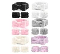 Shein Set de 3 diademas faciales (diadema con lazo, diadema + muñequera, muñequera de toalla) - Diadema y muñequera reutilizables para spa, diadema esponjos