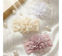 Shein Set de 3 diademas florales grandes para bebés niñas, de material de nailon súper suave y elástico sin dejar rastro, accesorios para el cabello para be
