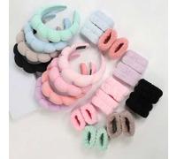 Shein Set de 3 diademas trenzadas y 2 muñequeras, adecuado para lavarse la cara, limpieza, maquillaje, desmaquillaje, viajes, apto para todo tipo de piel, m