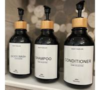 Shein Set de 3 dispensadores de champú de 500ml con etiquetas para almacenar gel de ducha, champú y loción corporal en el baño. Decoración del hogar y del b