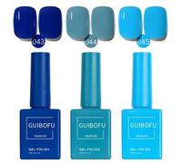 Shein Set de 3 esmaltes de uñas en gel de 15ml en colores azul real, azul cielo y gris denim, para una manicura de vacaciones de invierno con un toque fresc