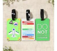 Shein Set de 3 etiquetas de equipaje de PVC con tema de avión y destinos globales de varios países, iconos de monumentos de ciudades + eslogan en inglés "Do