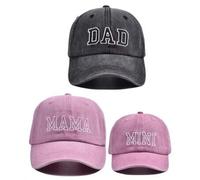 Shein Set de 3 gorras de béisbol bordadas con la letra "PAPÁ MAMÁ MINI" a juego para padre, madre e hijo, adecuado para toda la familia, regalo para el Día