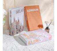 Shein Set de 3 libros decorativos falsos con temas de París, Londres y Miami. No se pueden abrir, sirven para decoración de habitaciones, hogares, dormitori