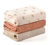 Shein Set de 3 mantas de muselina arrugadas para envolver bebés, manta para cubrir el cochecito del bebé, manta recibidora para la guardería, sala de parto,