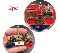 Shein Set de 3 o 2 imanes de nevera de metal mixto con diseño país, imanes de recuerdo de viaje personalizados, pegatinas de nevera de la Catedral de Notre-