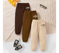 Shein Set de 3 pantalones con cordón estampados de estilo británico para niños, de tela de punto suave, de uso casual y versátil, con aspecto deportivo y ac