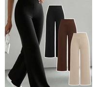 Shein Set de 3 pantalones de cintura alta de punto, de pierna estrecha/ancha, en negro/marrón/beige, versátiles y cómodos para uso casual y en casa, para ad
