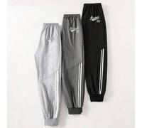 Shein Set de 3 pantalones deportivos a rayas de moda para adolescentes varones, aptos para entrenamiento y uso casual