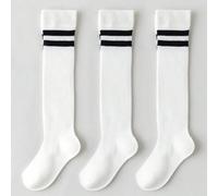 Shein Set de 3 pares de calcetines largos de malla transpirable con rayas negras y blancas para niños y niñas, con absorción de humedad, adecuados para prim