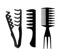 Shein Set de 3 peines profesionales para hombres - Peine de dientes anchos para cabello graso, peine de doble púa para pompadour y volumen, material natural